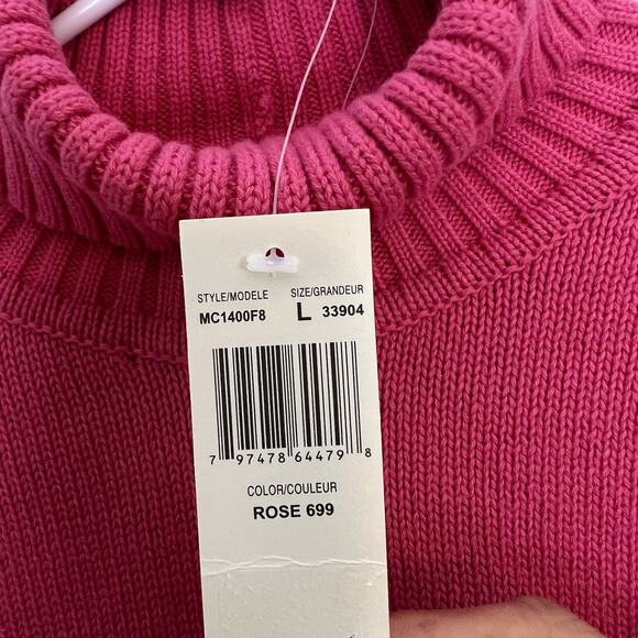 NWT Pria Women's Turtleneck Cable Knit Sweater Sz L 100% Cotton Pink Simple - Picture 6 of 11